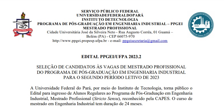 MESTRADO PROFISSIONAL DO PROGRAMA DE PÓS-GRADUAÇÃO EM ENGENHARIA INDUSTRIAL